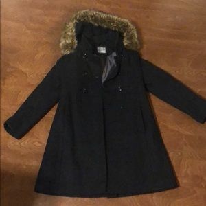 Rothschild Wool Mid Length Coat w/removable Hood